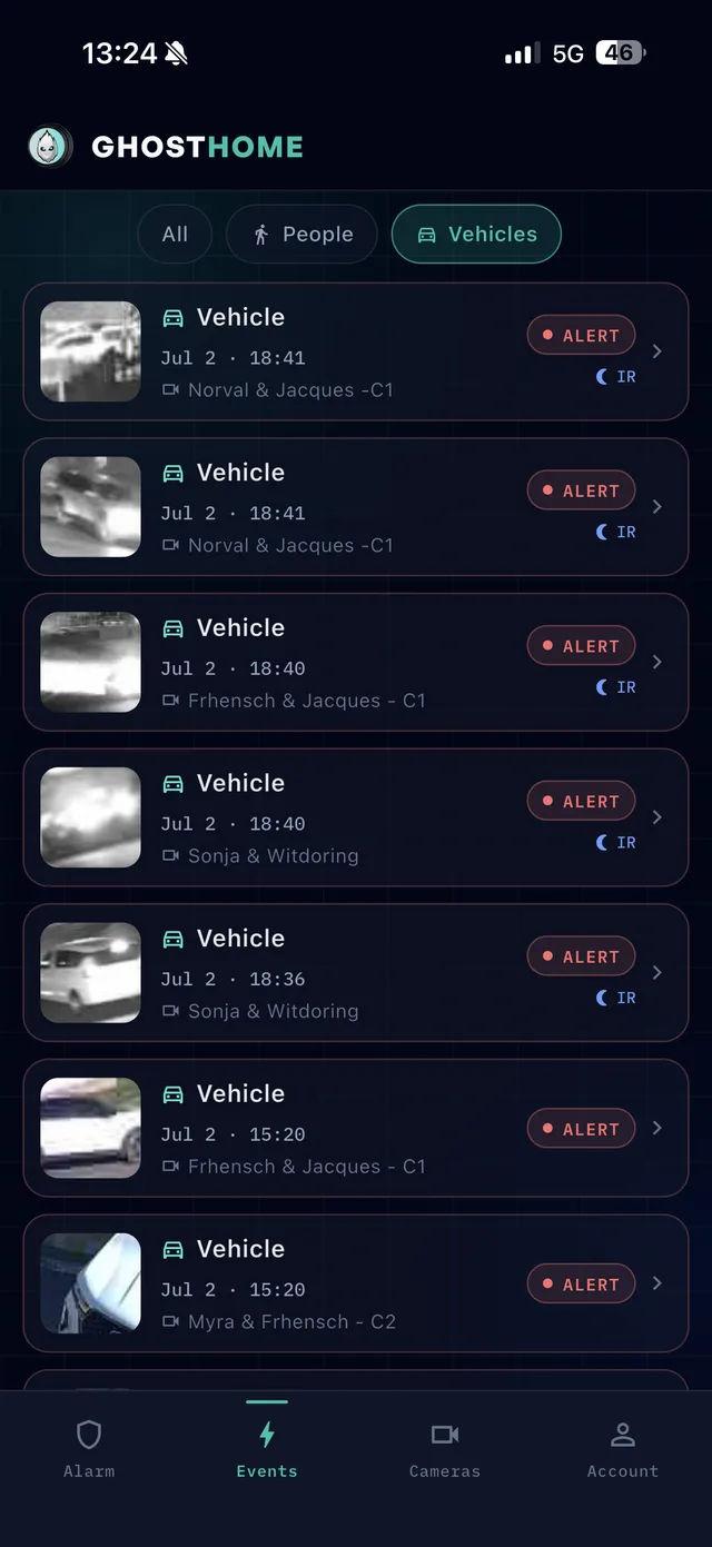 Guard app event feed